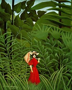 红色的妇女在森林里，c.1907